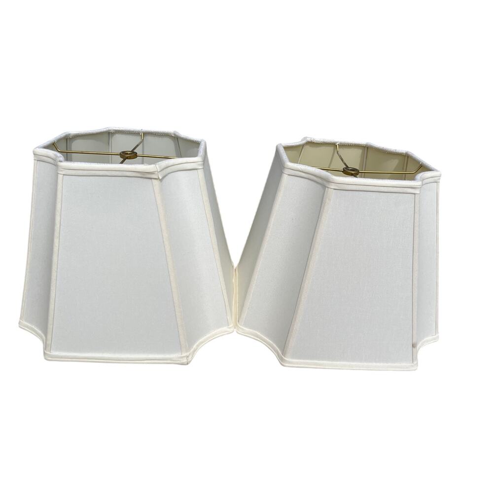 Vintage Pair Stiffel Style Lamp Shades 13”x11" Cream Brass Inverted Cut Corner
